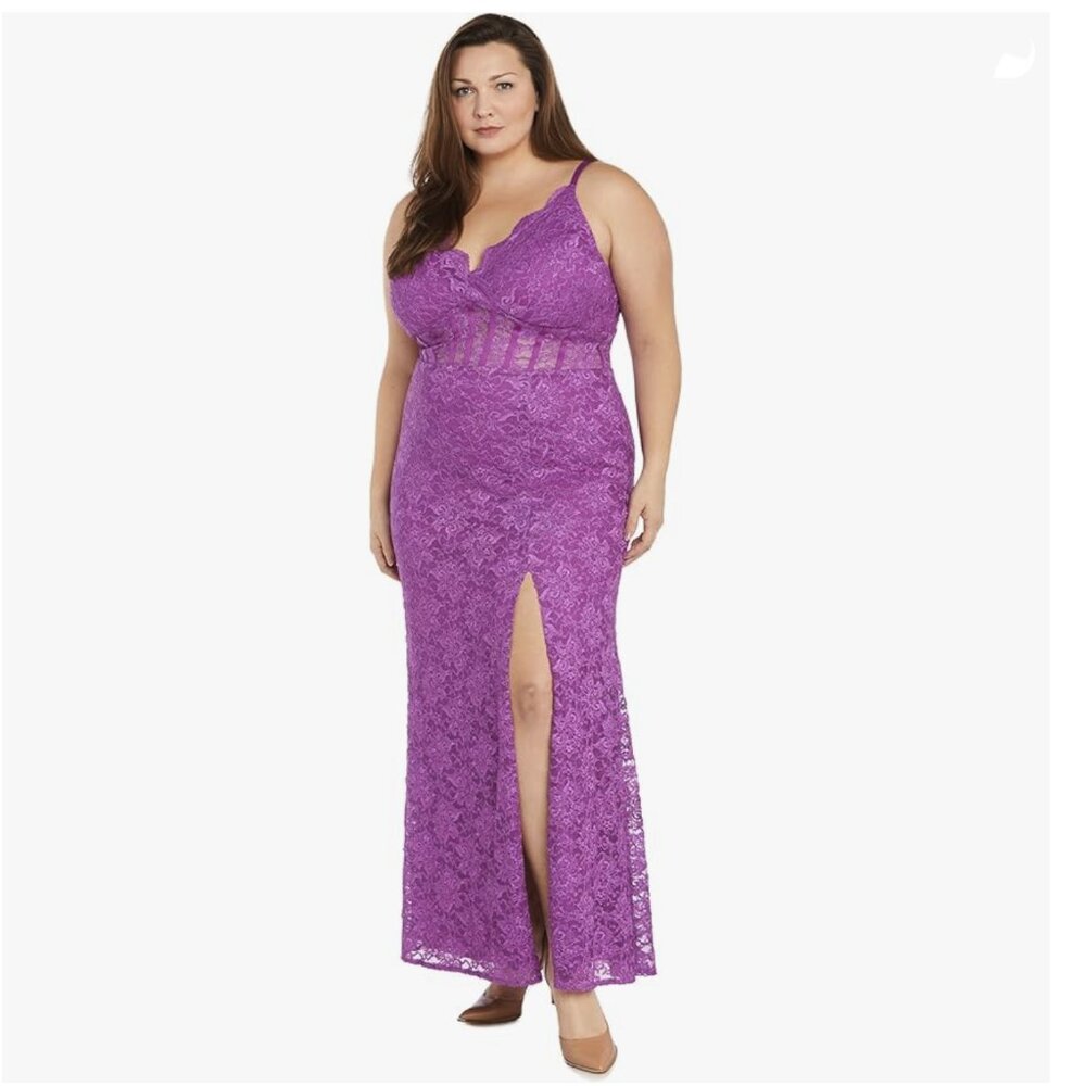 NW Nightway Glitter Scallop Lace Corset Gown NWT 18W